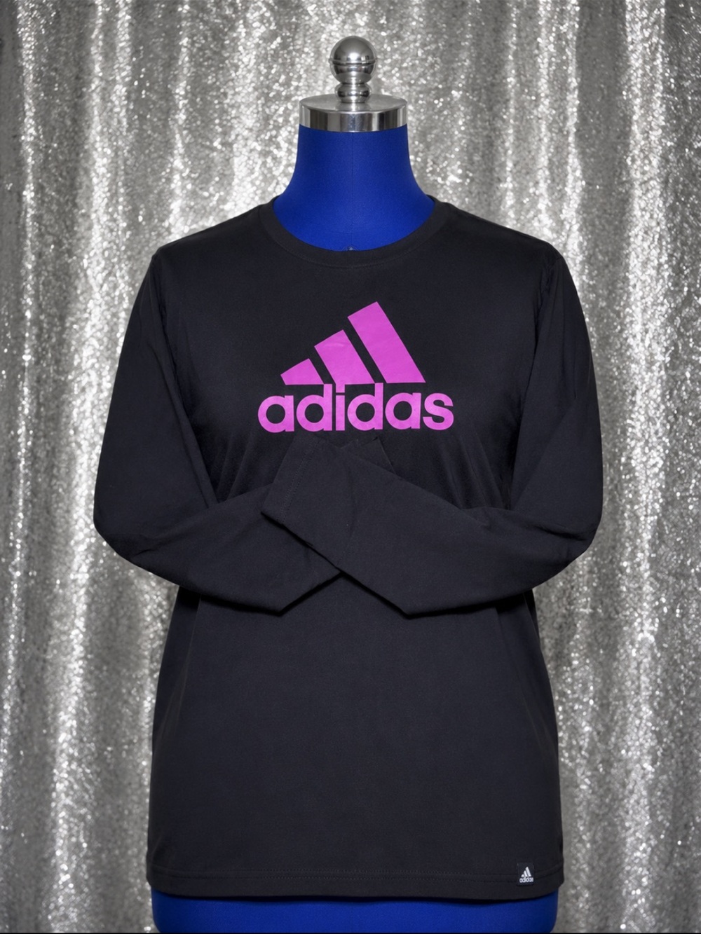 adidas Black Long Sleeve Tee with Pink Logo
